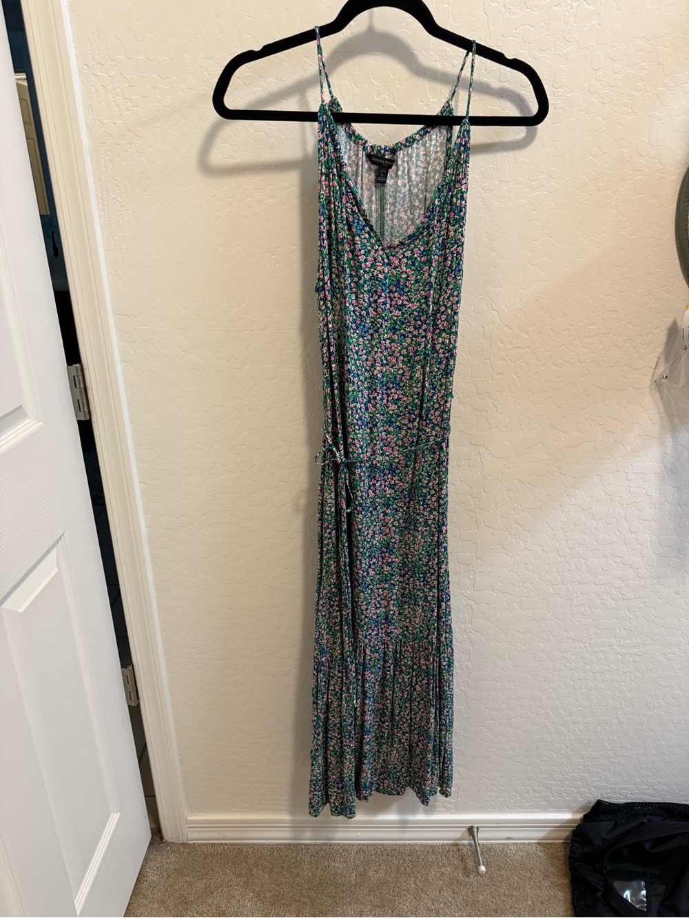 Banana Republic Green Floral Maxi Slip Dress with Pink & Purple Accents